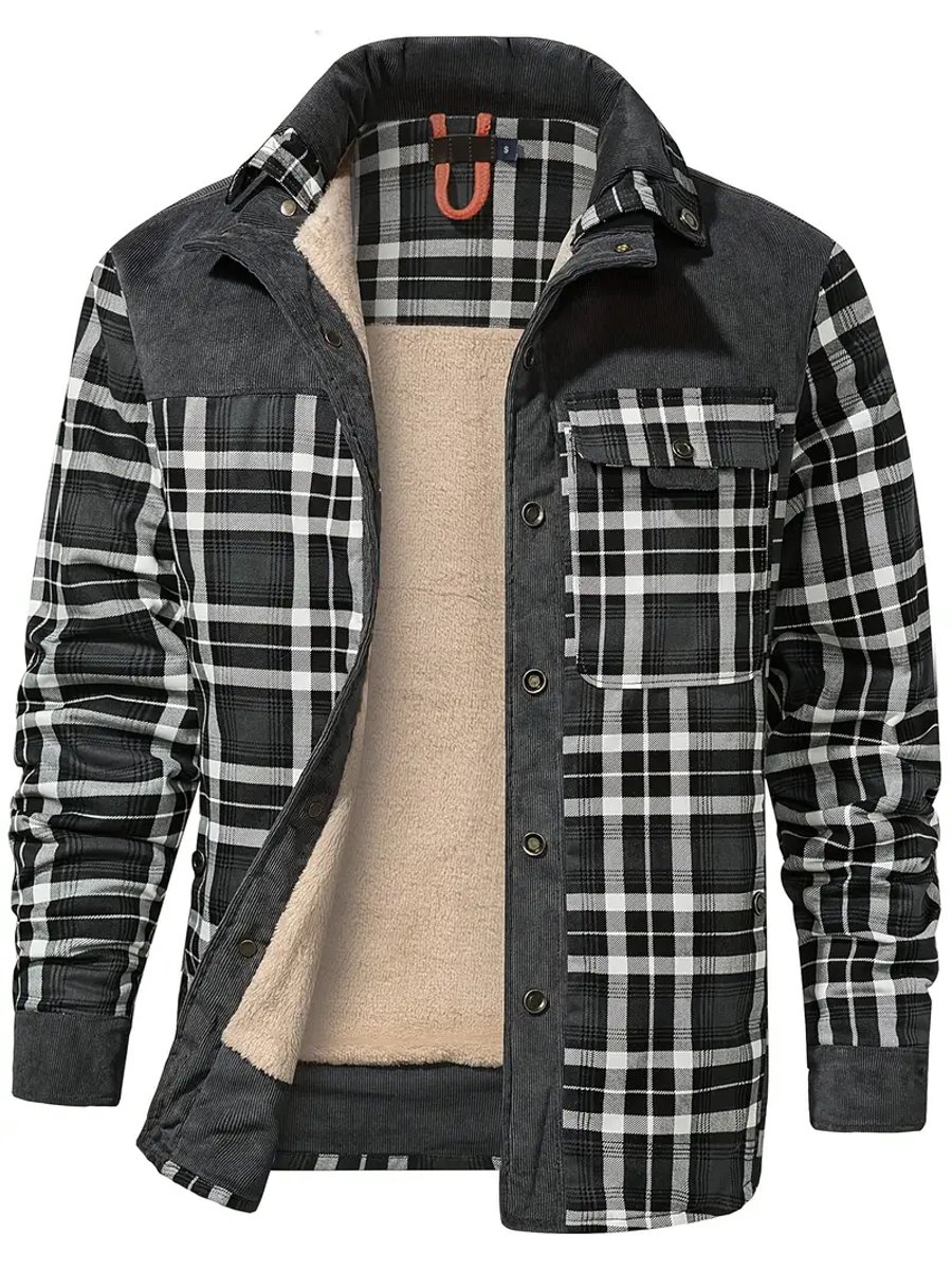 HGJH Heren Sherpa gevoerd fleece geruit flanellen overhemdjack, overhemd met lange mouwen en knopen Flanel shacket katoenen geruit overhemd houthakker warme winter dikke werkjas,S