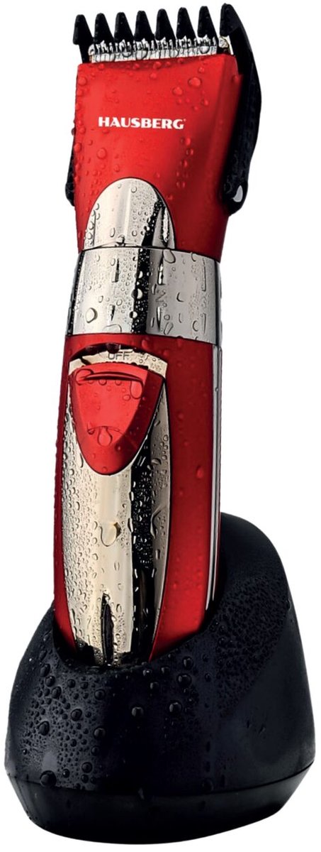 Hausberg HB-64RS Oplaadbare Haar- & Baardtondeuse 3 W | 220-240 V Adapter – Rood Met Verstelbare Snijlengte & Afneembare Kop
