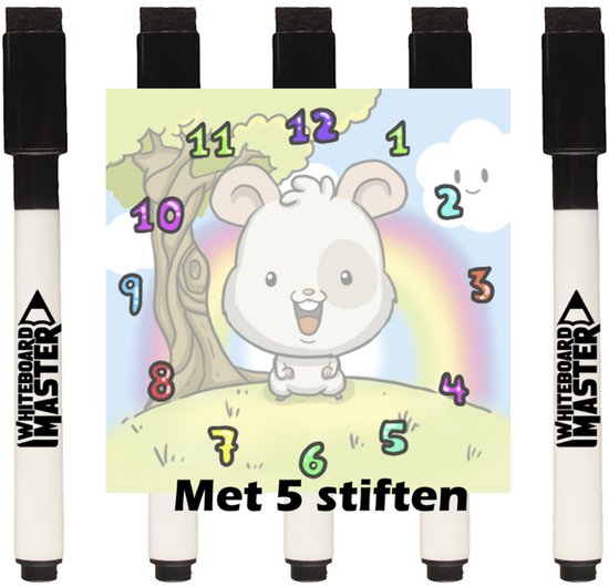 Whiteboardmaster - Magneet klok - 4 x 4 cm - Hamster - 10 stuks + 5 stiften