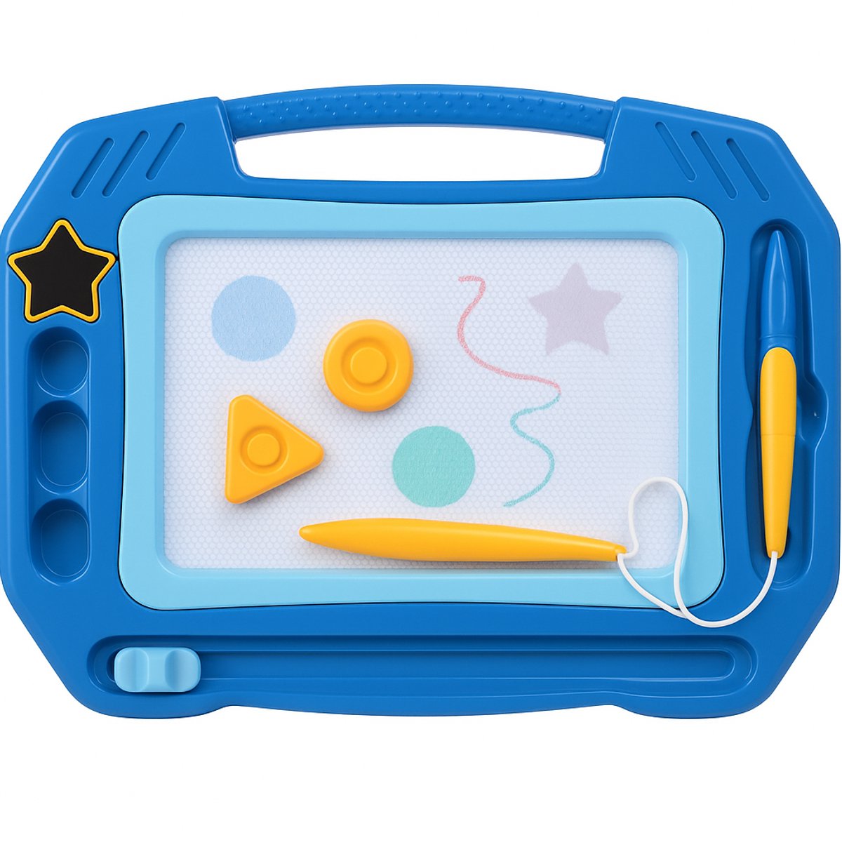 Eddy Toys Magnetisch Tekenbord - Blauw - Magnetisch Bord met Stempels en Pen - 31 x 23 x 2 cm