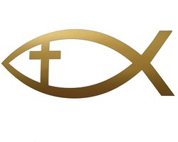 Ichtus vis met kruis sticker - 14x6cm - goud - topkwaliteit avery autoreclame folie
