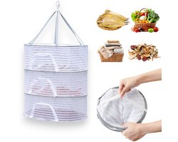 Drielaagse opvouwbare wasmand met ritsnet, opvouwbaar droognet voor kleding, droogrek voor kleding