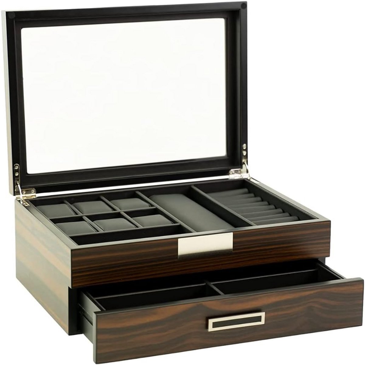 Zwart Houten Opbergdoos voor Zonnebrillen en Sieraden | 15 x 10,65 x 6 inch