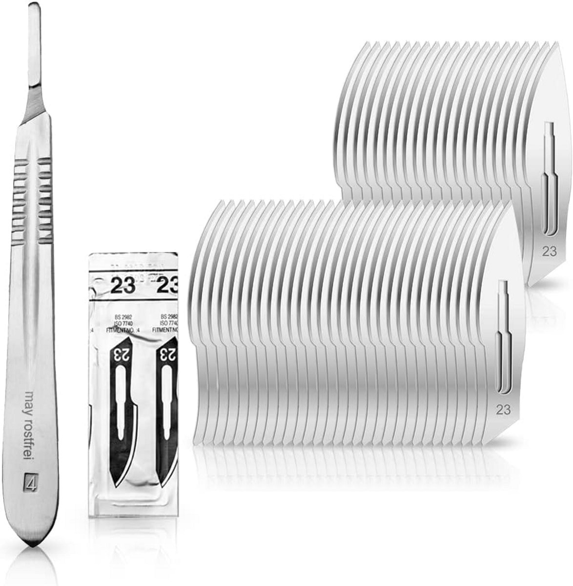 50 Stuks Steriele Scalpelmessen Nr. 23 + Scalpelhouder Figuur 4 - Koolstofstaal