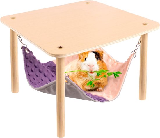 Hangmat Voor Cavia's Met Houten Standaard – Bed Met Trap, Duurzaam Schuilplekje, Met Pluchen Kussen, Geschikt Voor Cavia, Hamster, Chinchilla En Konijn 3 miniatura