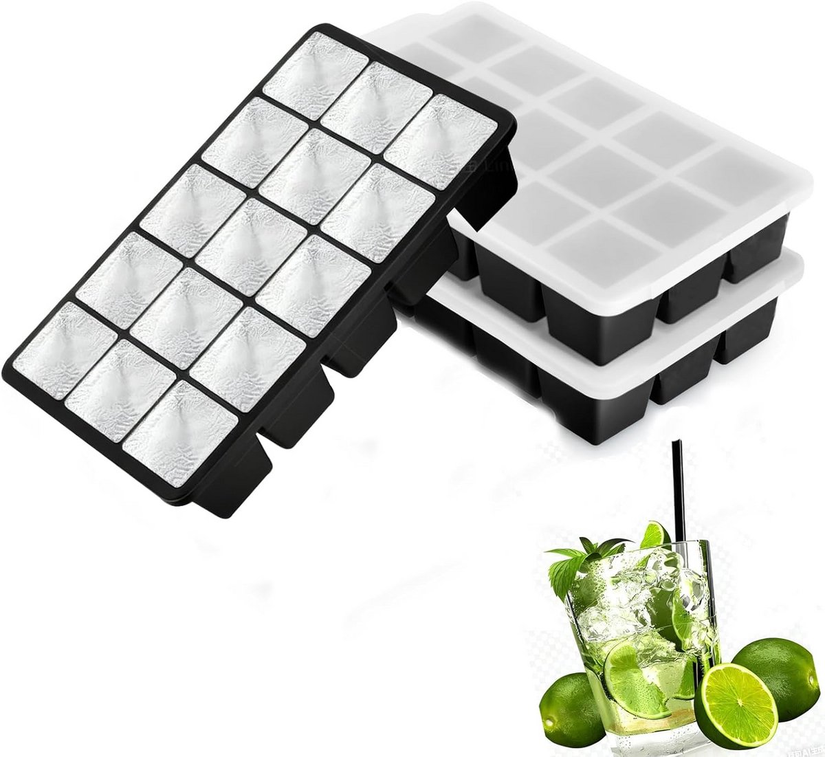 Set van 3 Siliconen IJsvakjes met Deksel voor Cocktails en Whiskey