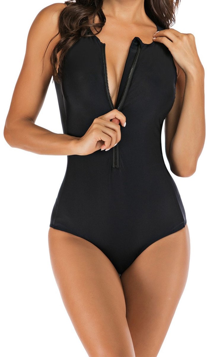 Somstyle Corrigerend Badpak met Rits - Zwemkleding Dames - Badmode - Zwempak - Zwart