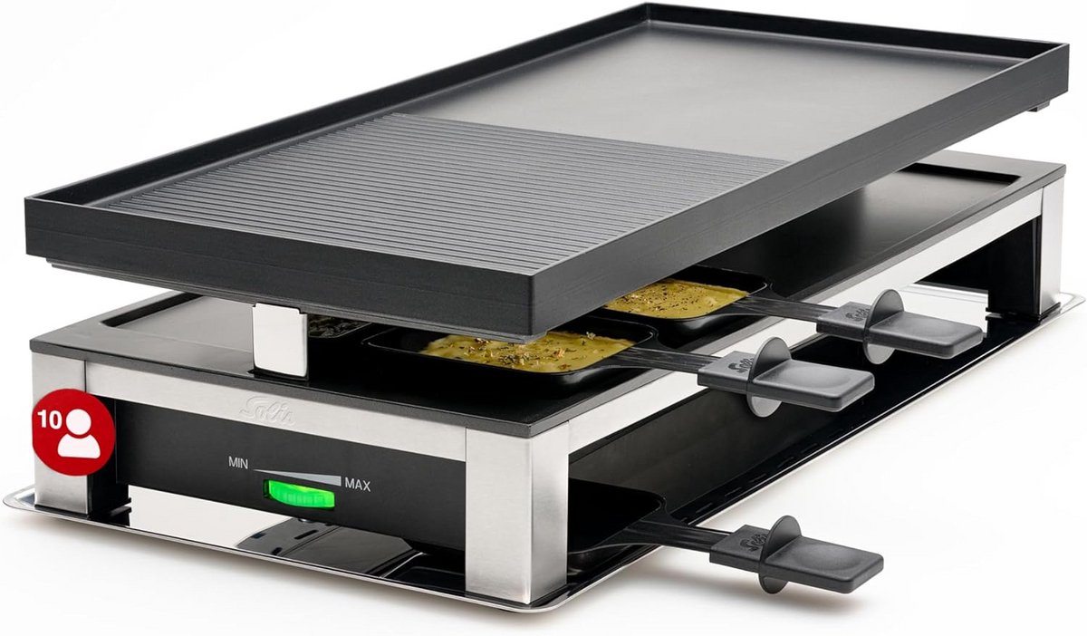 Elektrische Grill, Raclette en Crêpe Pan voor 10 Personen (3-in-1)