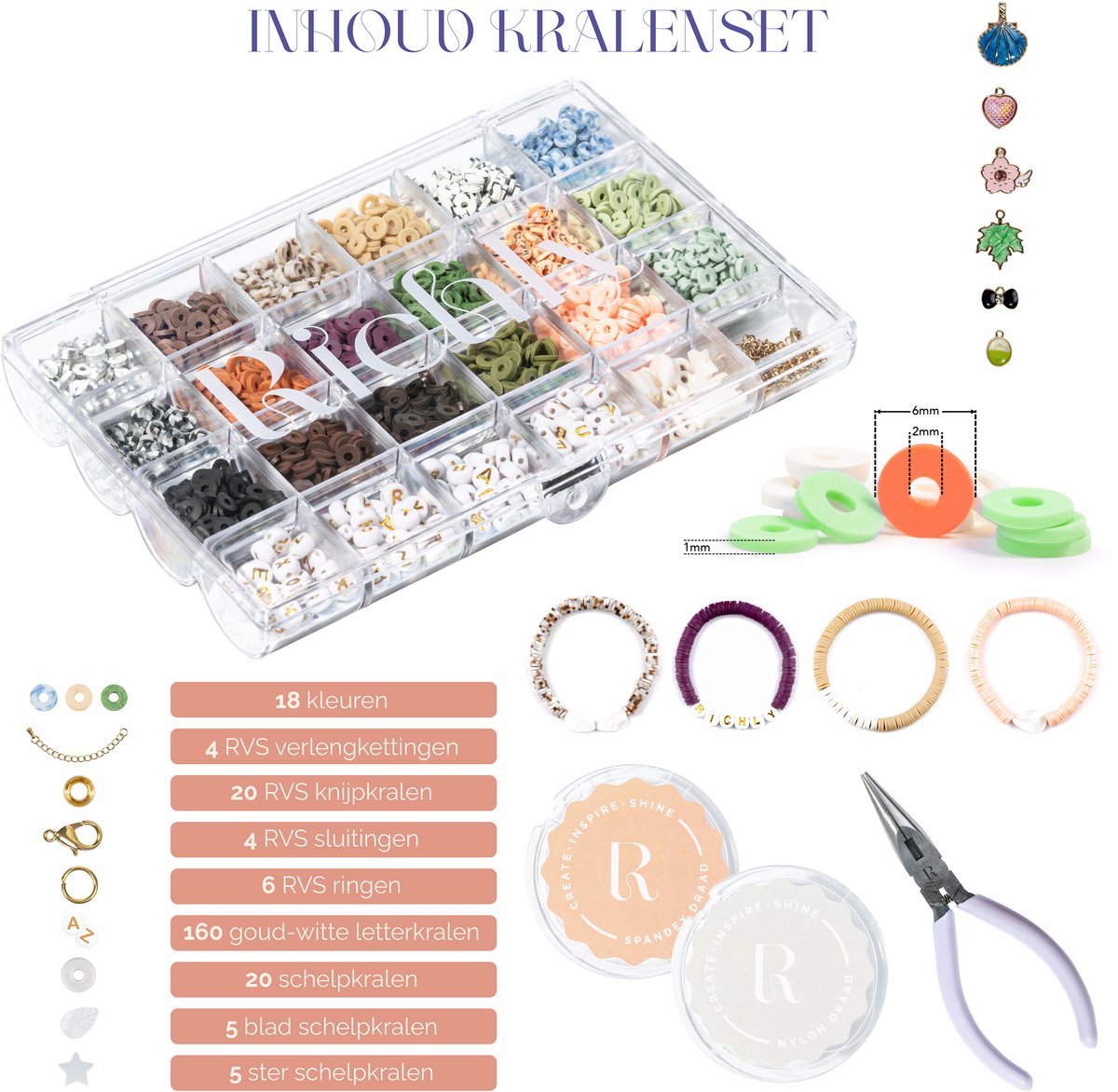 Richly® Kralen set Luxe Katsuki - Armbandjes maken meisjes - gratis E-BOOK - Complete set & Premium verpakking - 6 Bedels & Gouden RVS-accessoires - Sieraden Maken volwassenen - Letterkralen - Kralenketting - Knutselen meisjes — afbeelding 6