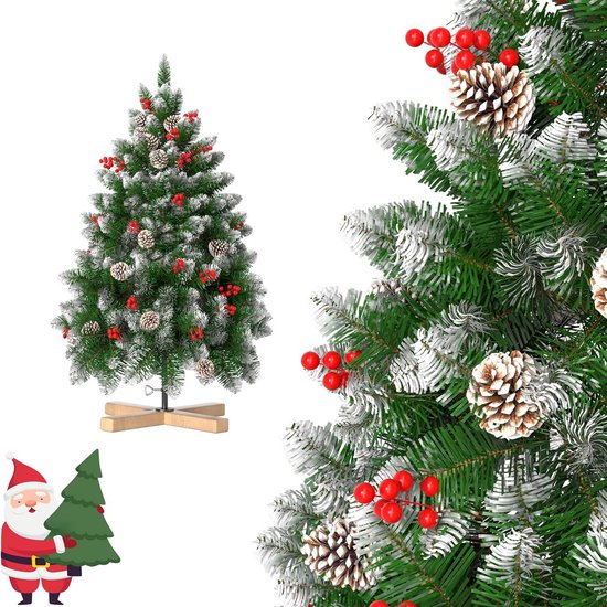 LARS360 Kunstkerstboom, sneeuw- en dennenappels kerstboom, witte kerstboom, 210 cm kerstboom