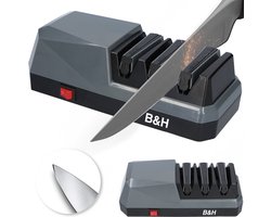 Premium Elektrische Messenslijper – 3-traps Systeem met Diamant- & Keramische Wielen – Doortrekslijper knife sharpener Voor Keukenmessen & Keramisch – Anti-Slip Basis
