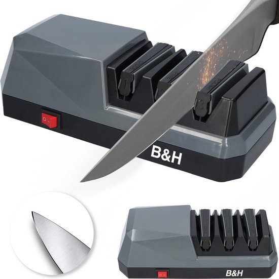 Affûteuse à couteaux électrique Premium – Système 3 étapes avec roues Diamant et Céramique – Affûteuse par tirage pour couteaux de cuisine et céramique – Base antidérapante