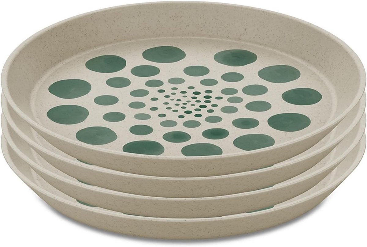 Set van 4 Kleine Borden - Monstera Dots Design - Ø20.5 cm - Natuurkleur - BPA-vrij