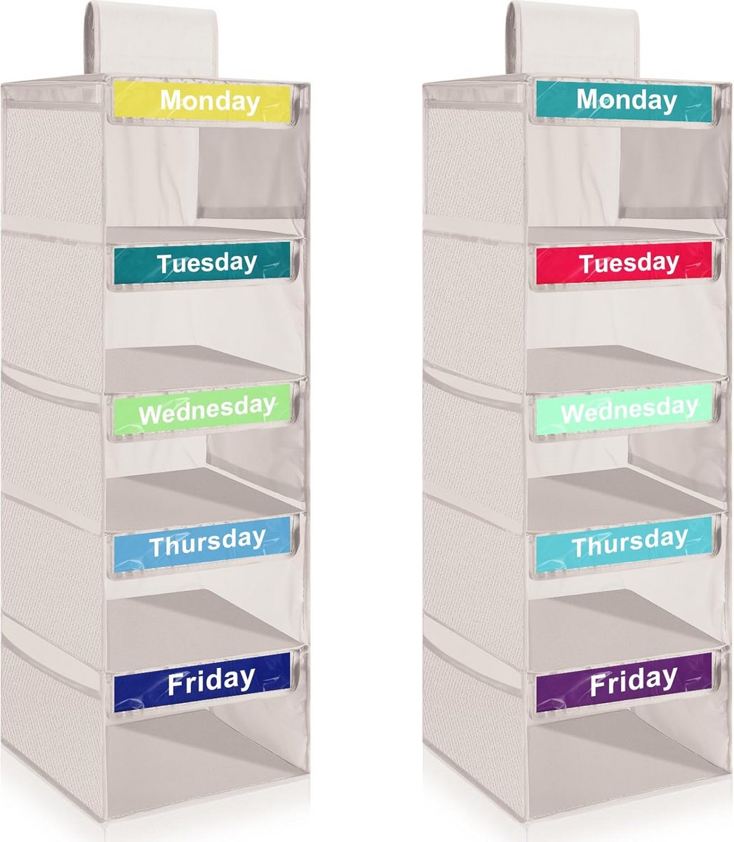 2 Stuks Wekelijkse Kleding Organizer voor Kinderen Hangend Kastrek