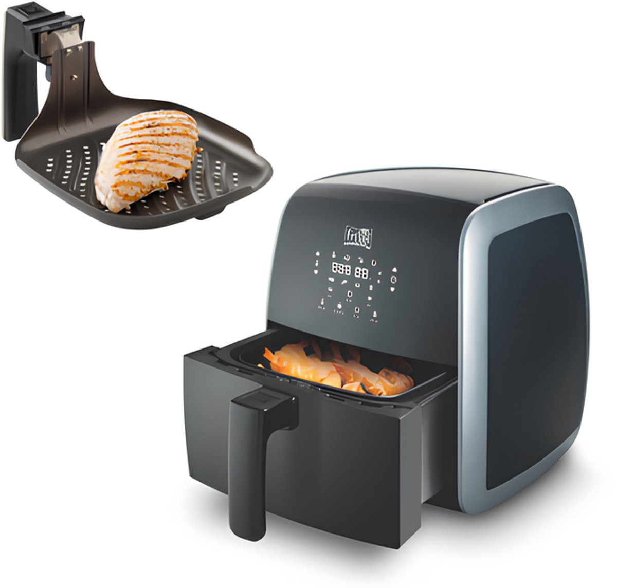 FRITEL Airfryer SnackTastic® 5804 - Heteluchtfriteuse - 3,2 liter - 1450W - 8 Programma's - 2 tot 5 Personen - Digitaal Touchscreen - Soft Leder / Zwart Mat - Incl. exta Grillpan