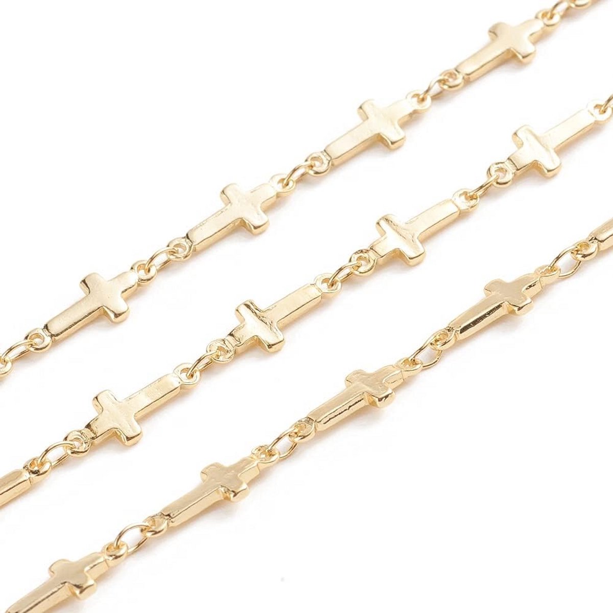 18K Vergulde Zijwaartse Kruis Ketting-Link, 5mm Breed, voor Heren en Dames Sieraden