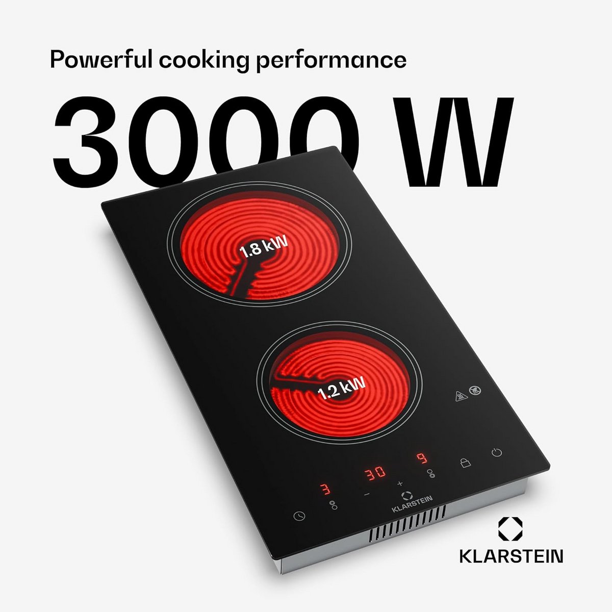 Inbouw Keramische Kookplaat Dubbel - 3000W – 9 Niveaus & Timer – Zwart