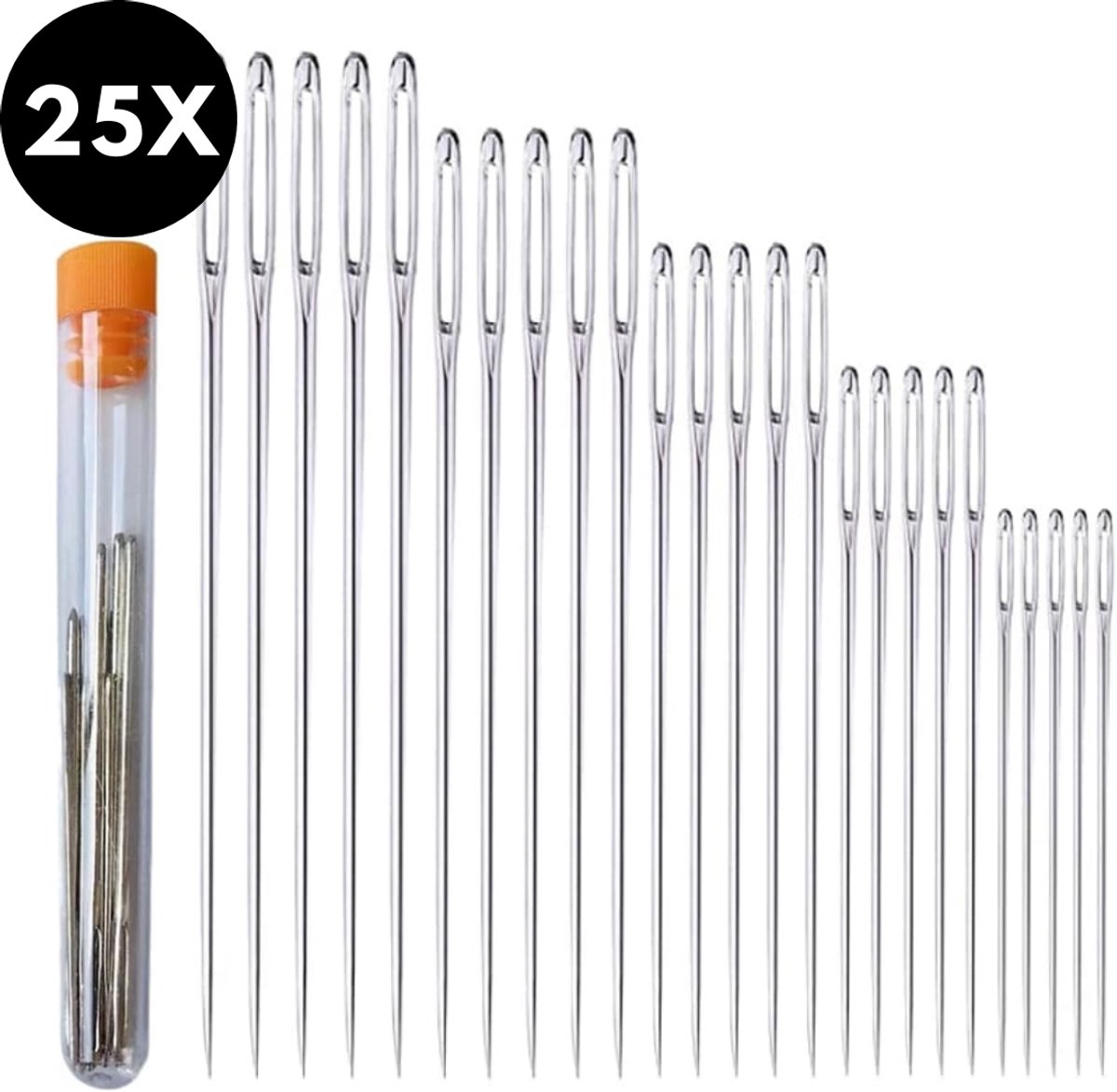 Ultiluxe® Naainaalden 25 stuks - Naaiset accessoires - Universele handnaalden set - Voor kleding reparatie - 5 verschillende naaldlengtes - Duurzaam roestvrij staal - Handige transparante opbergkoker - 4 tot 6 cm lang