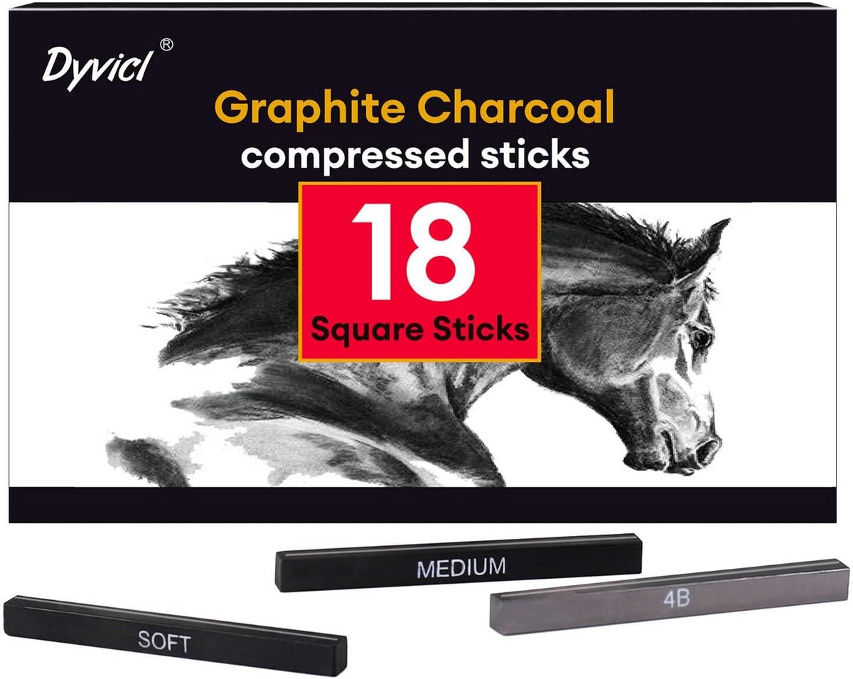 18-delige Set Houtskoolstokjes: Zwart en Wit voor Schetsen, Tekenen en Arty Effecten