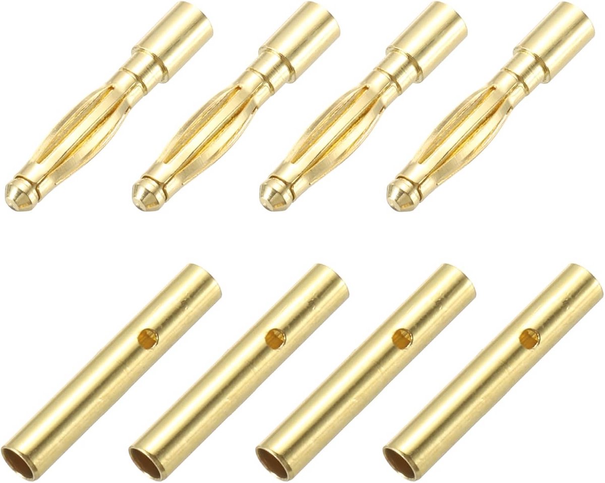 8 Stuks 2mm Banaanstekkers Set - 4 Paar Koperen Connectoren voor Luidsprekerkabel, RC Accu en Motor