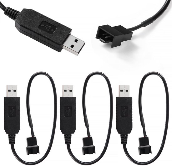 3-Pack USB naar 3-Pin/4-Pin Voedingskabel voor 12V Computer Ventilator - 32 cm