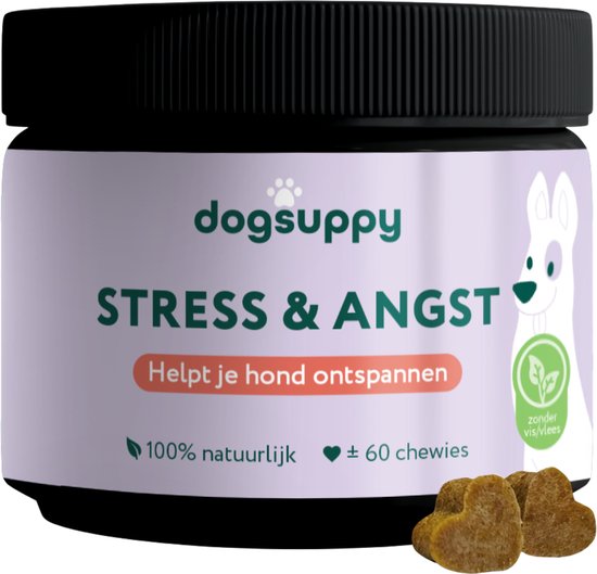 Stress & Angst supplement - Zonder vlees - Minder Blaffen, Meer Rust - 100% Natuurlijk - 60 heerlijke snoepjes - Kalmeringsmiddel voor Honden - Tegen Overmatig blaffen, Trillen, Onrust & Vuurwerkangst - met Hennepzaadolie & L-Tryptofaan
