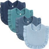 Een set van 4 driehoekige slabbetjes van puur katoen, zacht en absorberend, gegolfd, geschikt voor pasgeborenen en baby's die tandjes krijgen, geschikt voor pasgeborenen van 0-36 maanden.Marineblauw + Pauwblauw + Marineblauw + Lichtblauw