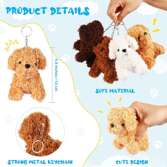 Set van 12 Mini Pluchen Hondjes met Sleutelhanger, Knuffel Puppy voor Kinderen en Feestjes — afbeelding 4