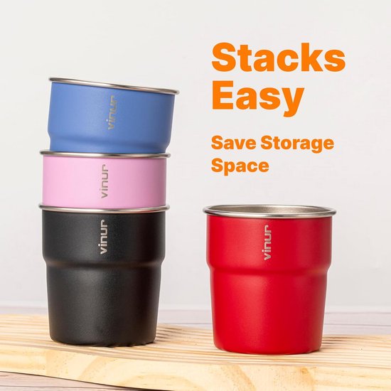RVS Drinkbekers Set van 4 - Stapelbare Metalen Beker voor Reizen, Camping en Buitenactiviteiten - 8 oz — afbeelding 2