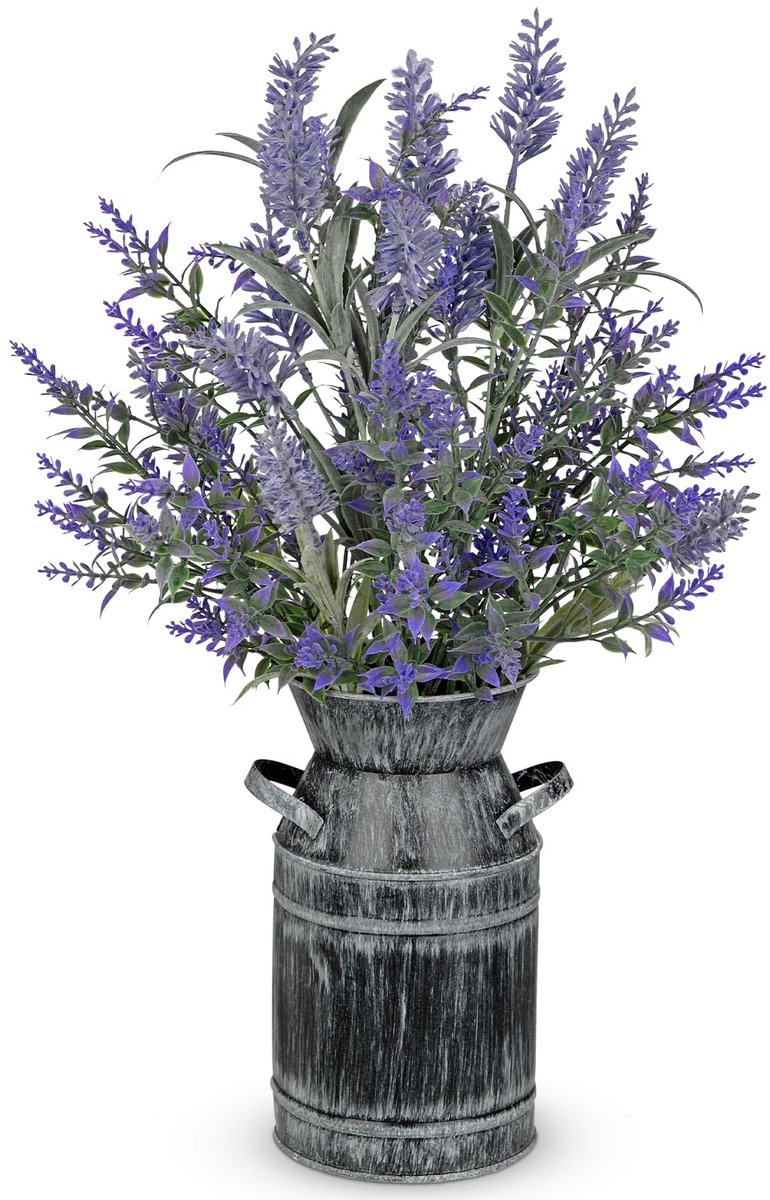 Unyqoos Rustieke decoratieve lavendel kunstbloemen in vintage melkkan voor sfeervolle inrichting, paars, 45 cm