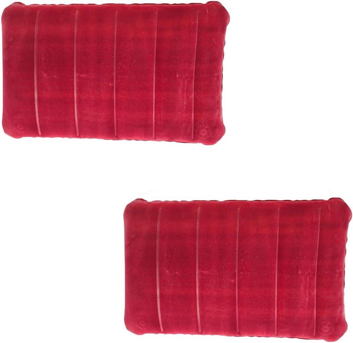 Set van 2 Opblaasbare Reiskussens - Comfortabel Camping Hoofdkussen voor Vakantie en Backpacken (Dieprood)