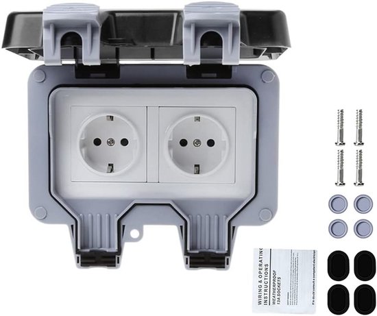 Waterdicht Stopcontact Buiten IP66 - Dubbele Wandcontactdoos met Klep