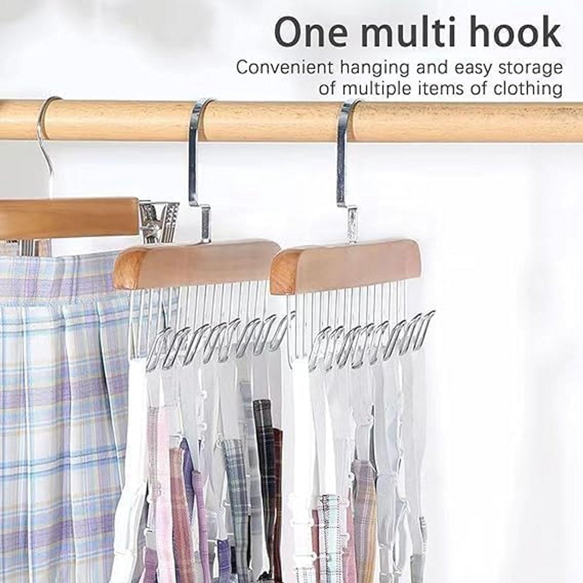 Houten Kledinghangers met 8 Verstelbare Haken voor Accessoires en Kleding (2 Stuks)