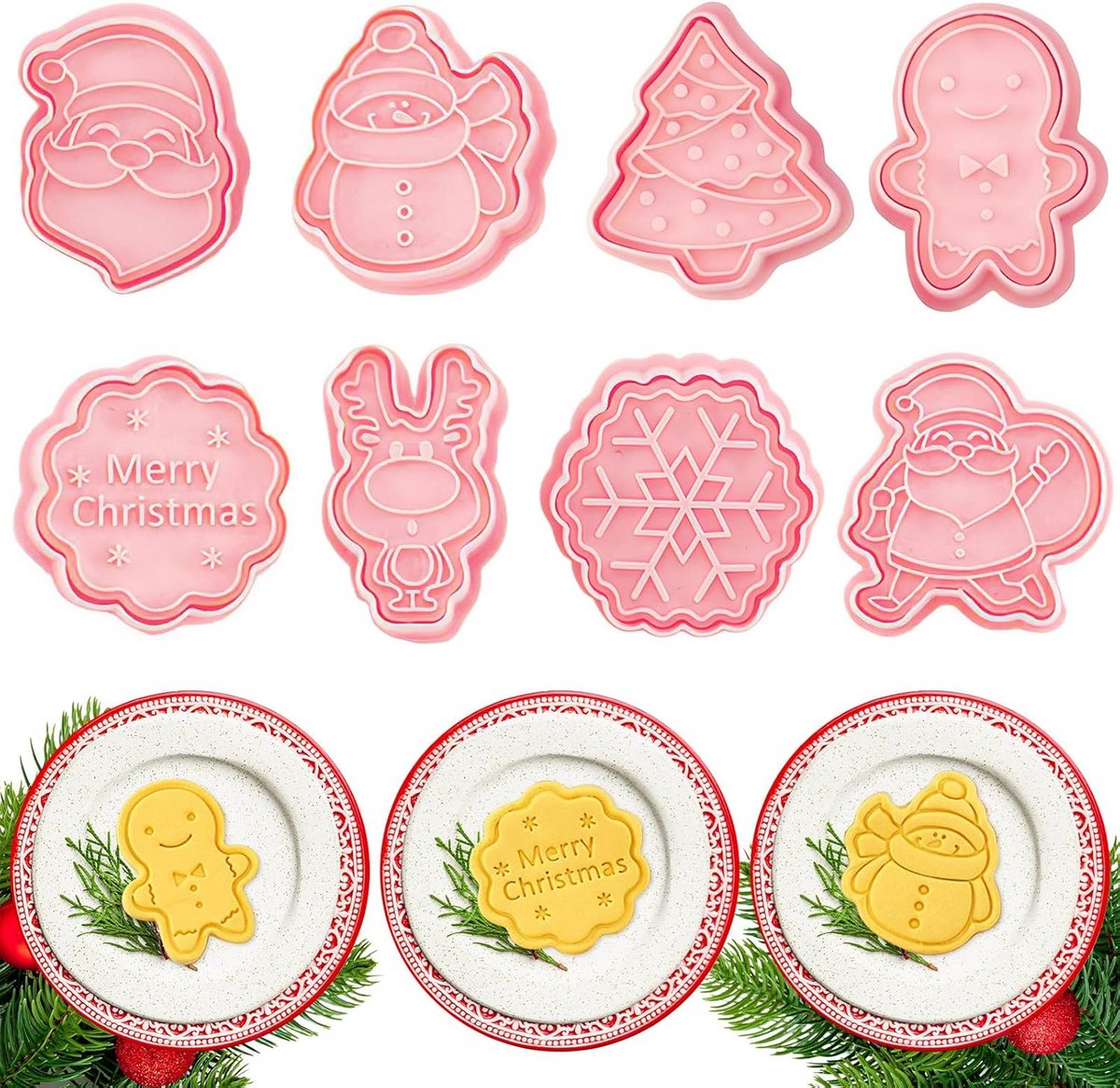 8 Delige Kerst Koekjesvormen Set - Peperkoekmannetje, Sneeuwvlok & Rendier Uitstekers