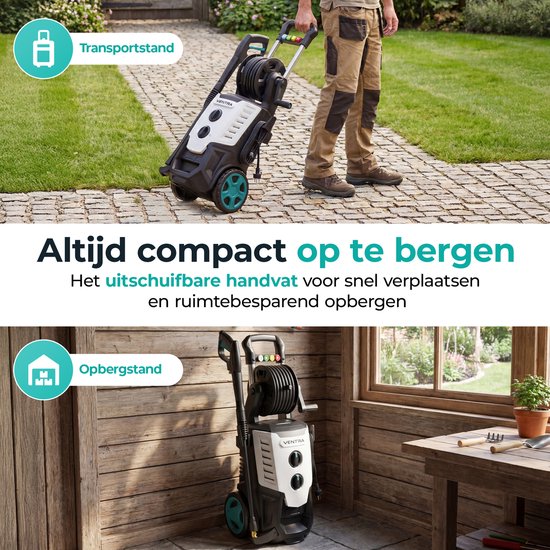 VENTRA® Hogedrukreiniger - 2200W - 170 Bar - 450 l/h - 10m Slang - Slanghaspel - Terrasreiniger - Geïntegreerde Zeeptank - Inclusief Gehoorbescherming en Werkhandschoenen van Merkloos	 — afbeelding 5