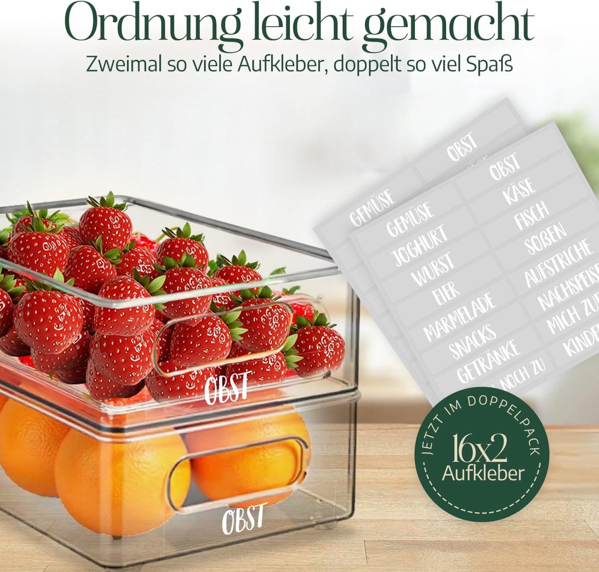 Candala Koelkastorganizer, 32 etiketten voor het bewaren van levensmiddelen, keukenorganisatie, etikettering voor koelkastdozen, zwart