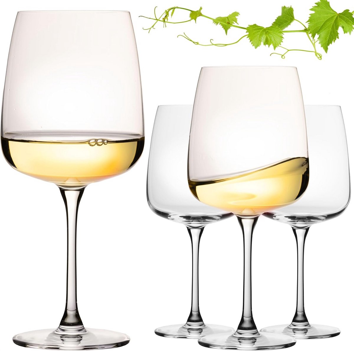 Set van 4 Grote Witte Wijnglazen 480 ml - Elegant Vierkant Kristalglas - Vaatwasmachinebestendig