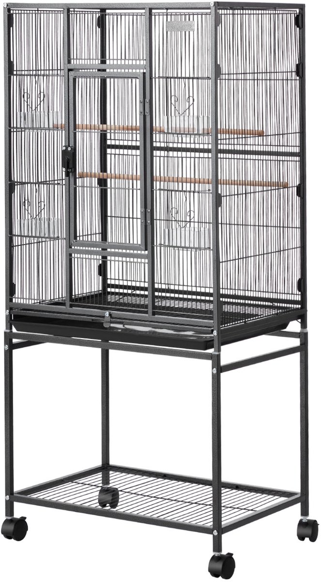 VEVOR Vogelkooi, 62,5x42,5x137cm, Smeedijzeren Volière met Zitstokken, Lade en Plastic Voerbakjes, Wielen, Vogelhuisje voor Papegaaien, Koolmezen, Valkparkieten en Kanaries thumbnail 2