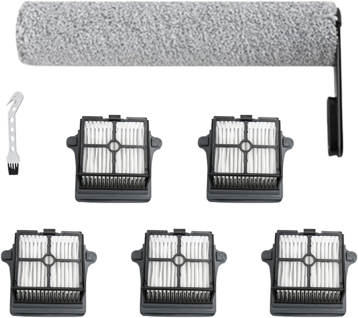 Reserveonderdelen - 7 stuks - geschikt voor Tineco FLOOR ONE S7 PRO - FLOOR ONE S6 - FLOOR ONE SWITCH S6 - FLOOR ONE SWITCH S7 - FLOOR ONE S7 COMBO - FLOOR ONE S7 FLASHDRY nat- en draadloze stofzuiger - 1 rolborstels & 5 HEPA-filters