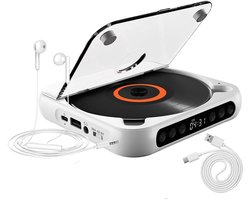 Draagbare Bluetooth-cd-speler met USB-C-snelladen – ultradun en compact – geschikt voor op reis en thuisgebruik – wit