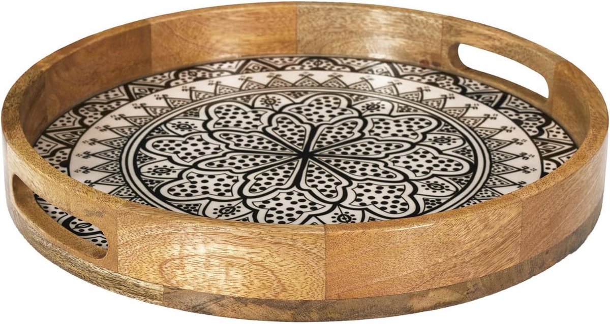 Ronde Schaal D35 cm in Zwart Mangohout - Elegant Serveerblad