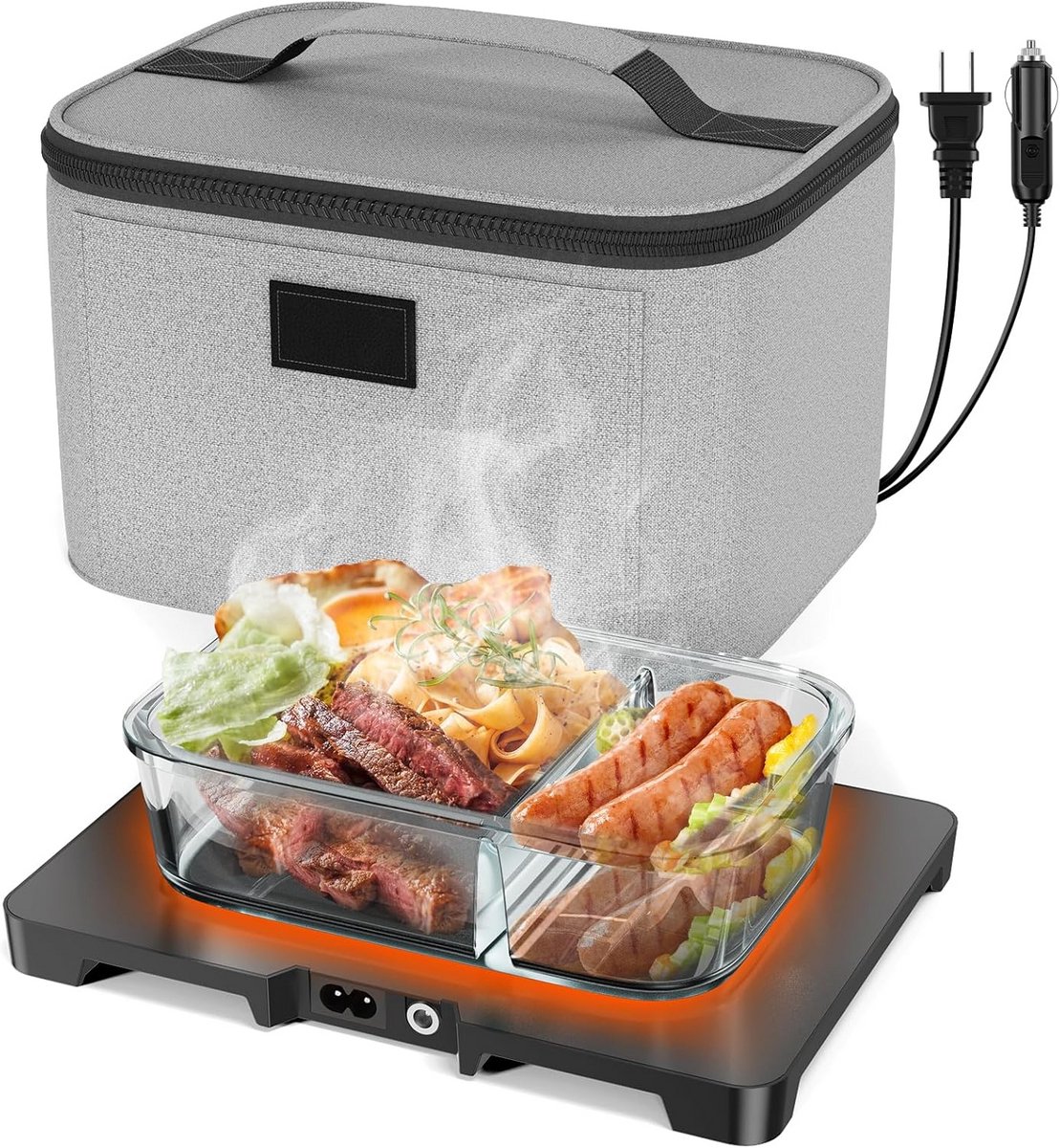 Draagbare Elektrische Lunchbox 3-in-1: 220V, 12V, 24V voor Opwarmen Onderweg en Thuis