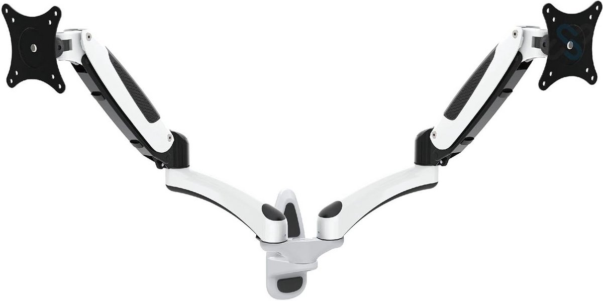 Dubbele Monitor Muurbeugel Wit - Verstelbaar voor Twee Schermen 15-27 Inch