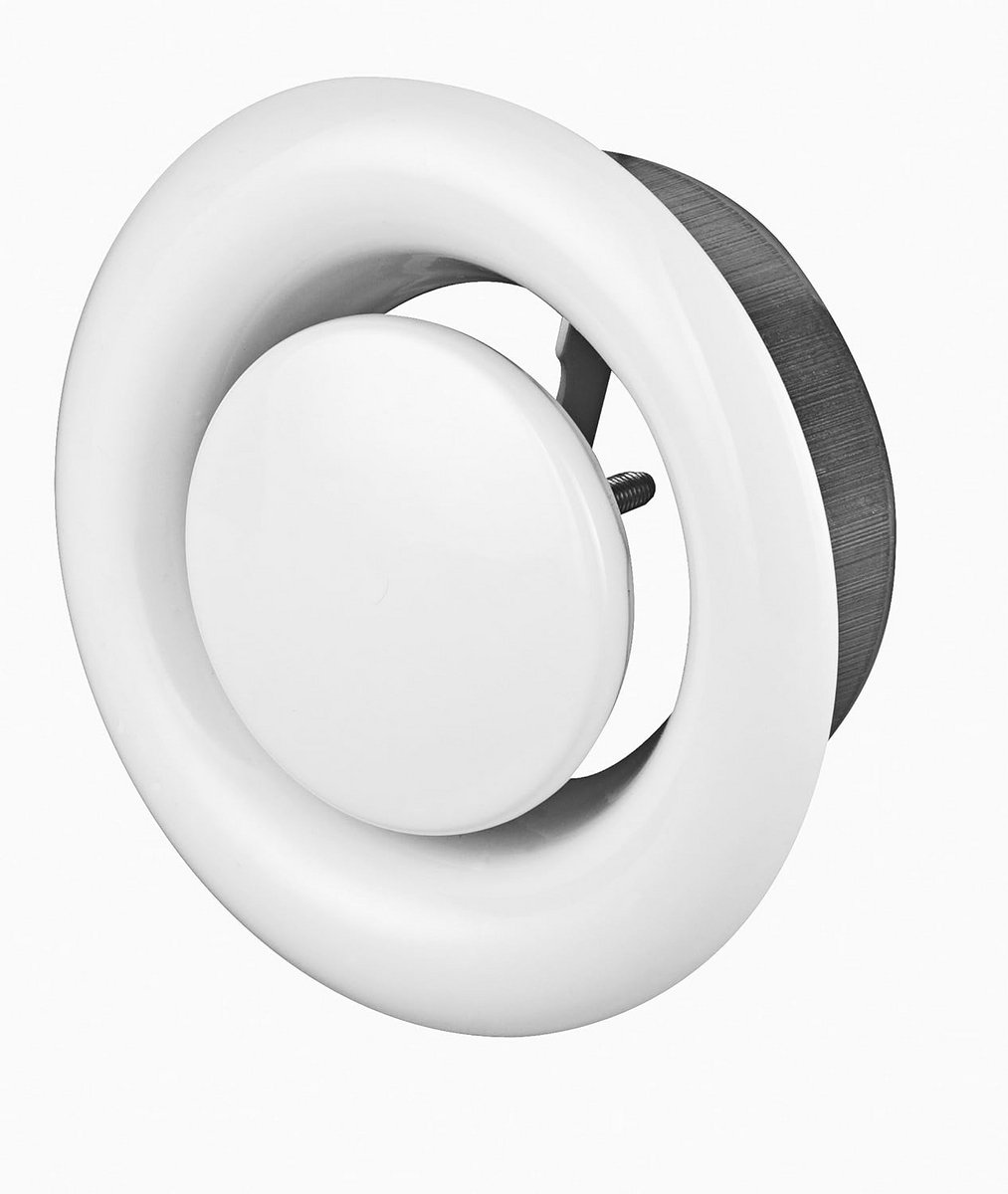 Ronde Afvoerlucht Ventiel (100 mm) voor Ventilatie in Badkamer en Keuken - Wit Metaal