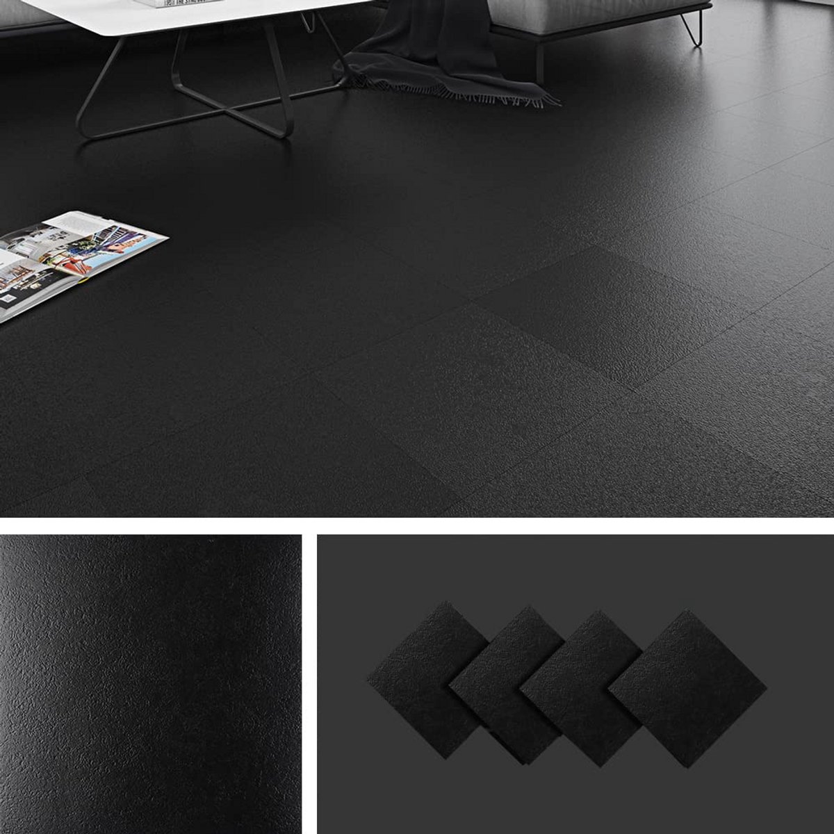 Zelfklevende Vloertegels Zwart Tegellook PVC Vinyl 30x30 cm - Waterdicht en Verwijderbaar