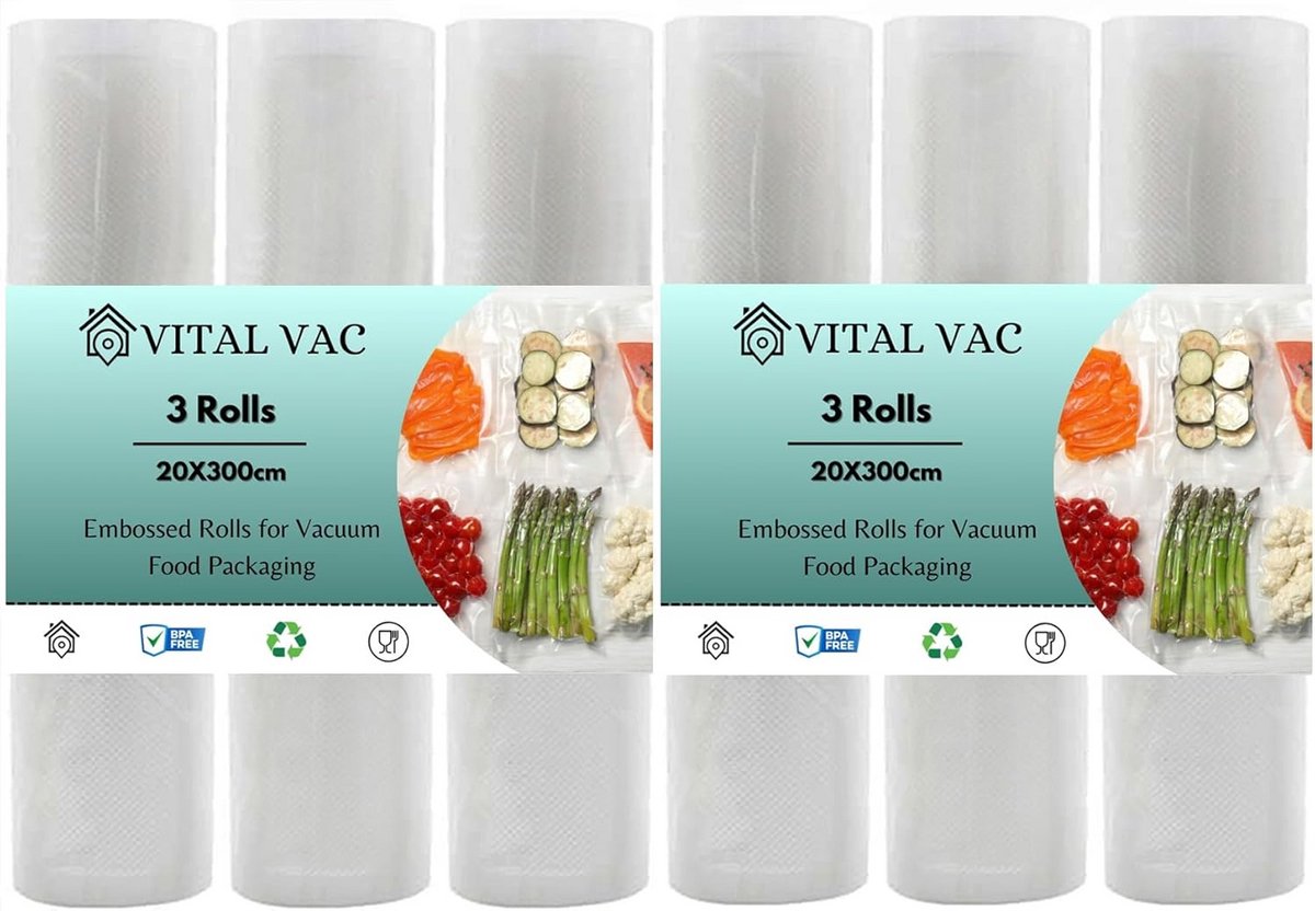 Vacuümzakken Op Rol - 6x Zakkenrol met Reliëf voor Voedselvacuümsealers