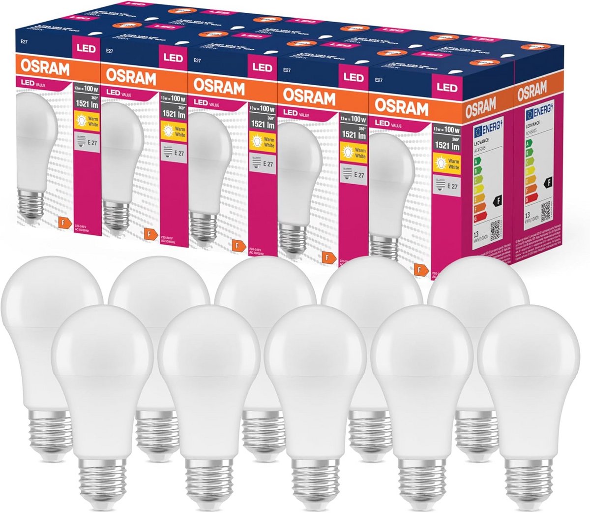 10x E27 LED Lampen 100W Vervangen Gloeilamp 1521 Lumen Warm Wit (2700K) Energiezuinig