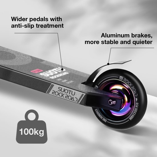 Suotu Stuntstep - Step - Kinderstep - Silent axle - Speelgoed Jongens/Meisjes - Maximale stuurhoogte: 78 cm - Aluminium - Zwart/NEO