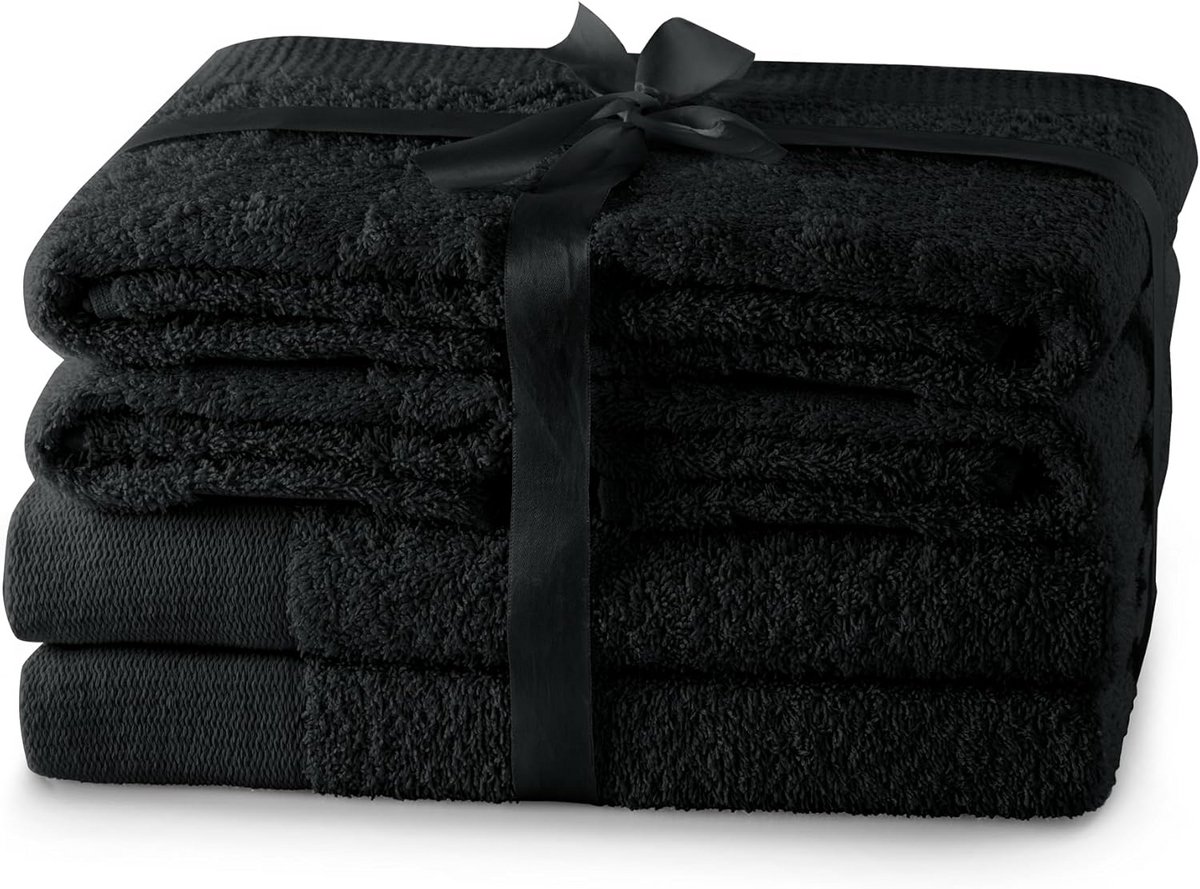 Luxe Badhanddoeken Set Zwart - 6 Delig - 100% Katoen - Zeer Absorberend