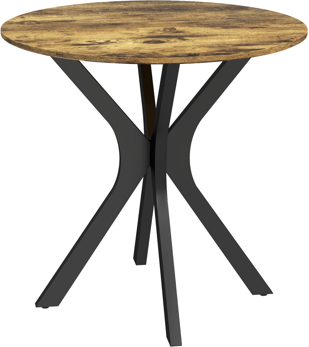 HOMCOM Eettafel, Ronde Keukentafel, Moderne Eetkamer Salontafel met Spinvormig Stalen Frame, Bartafel voor 2 Personen, Ø78 x 75 cm, Rustiek Bruin